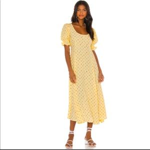 NWT Faithfull the Brand Linnie Midi Dress Women's 2 Yellow Floral Polka Dot